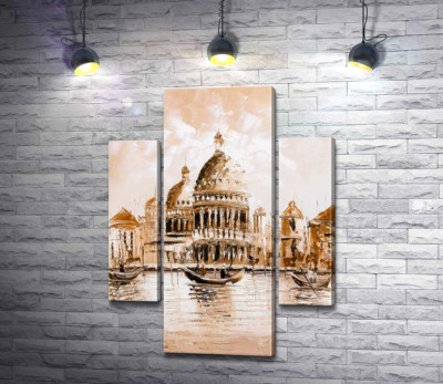 Модульна картина "Силует собору Санта-Марія-делла-Салуте (Basilica di Santa Maria della Salute) у пастельних тонах"