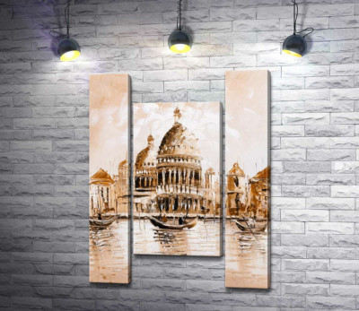 Модульна картина "Силует собору Санта-Марія-делла-Салуте (Basilica di Santa Maria della Salute) у пастельних тонах"