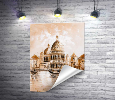 Силуэт собора Санта-Мария-делла-Салуте (Basilica di Santa Maria della Salute) в пастельных тонах