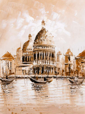Силуэт собора Санта-Мария-делла-Салуте (Basilica di Santa Maria della Salute) в пастельных тонах