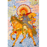 Китайский бог-воин на коне среди облаков