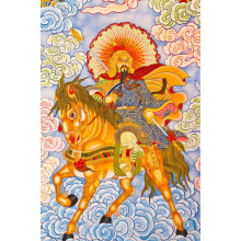 Китайский бог-воин на коне среди облаков