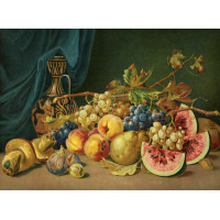 Греческая ваза и летние фрукты на натюрморте