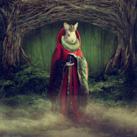 Король кролик стоит среди туманного леса