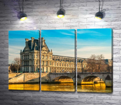 Модульная картина "Здание Лувра (Louvre) у берегов Сены"