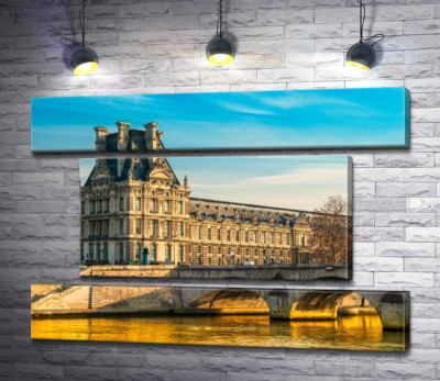 Модульная картина "Здание Лувра (Louvre) у берегов Сены"