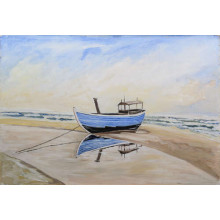 Блакитний човен на піщаному березі