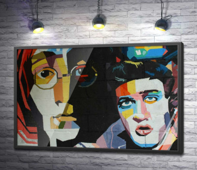 Постер "Графіті з легендарними Джоном Ленноном (John Lennon) та Елвісом Преслі (Elvis Presley)"