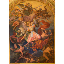 Михаїл на чолі війська архангелів бореться з грішними ангелами