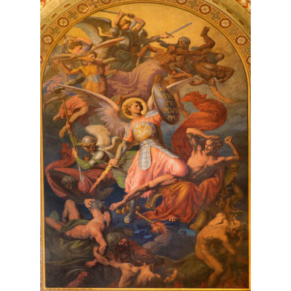 Михаїл на чолі війська архангелів бореться з грішними ангелами