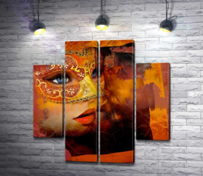 Очаровательная незнакомка с голубыми глазами прячется под золотой маской