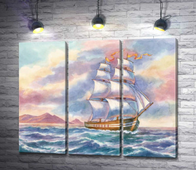 Модульна картина "Білі паруса корабля ведуть його у відкрите море"