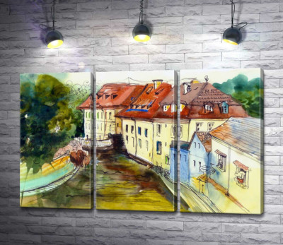 Красота старинных домов на берегу реки