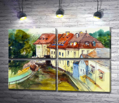 Красота старинных домов на берегу реки
