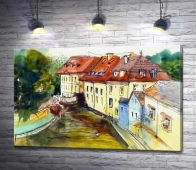 Красота старинных домов на берегу реки