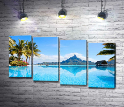 Модульна картина "Гірський хребет острова Бора-Бора (Bora Bora) відбивається у бірюзі тропічного океану"