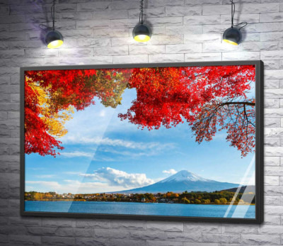 Постер "Вид на гору Фудзі (Mount Fuji) з тіні осінніх дерев "