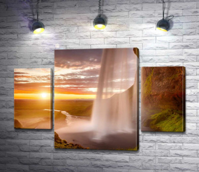 Модульная картина "Воды водопада Сельяландсфосс (Seljalandsfoss) в лучах солнца"