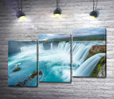 Модульна картина "Бірюзова краса водоспаду Ґодафосс (Godafoss)"