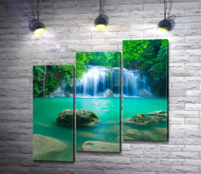 Модульная картина "Бирюзовая вода водопада Эраван (Erawan falls)"