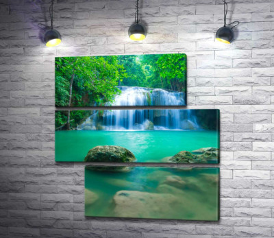 Модульная картина "Бирюзовая вода водопада Эраван (Erawan falls)"
