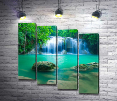 Модульна картина "Бірюзова вода водоспаду Ераван (Erawan falls)"