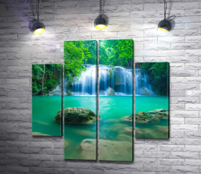 Модульная картина "Бирюзовая вода водопада Эраван (Erawan falls)"