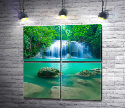 Модульна картина "Бірюзова вода водоспаду Ераван (Erawan falls)"