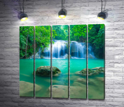 Модульна картина "Бірюзова вода водоспаду Ераван (Erawan falls)"