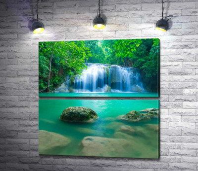 Модульна картина "Бірюзова вода водоспаду Ераван (Erawan falls)"