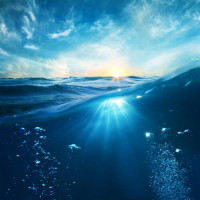 Солнечные лучи попадают в голубую глубину воды