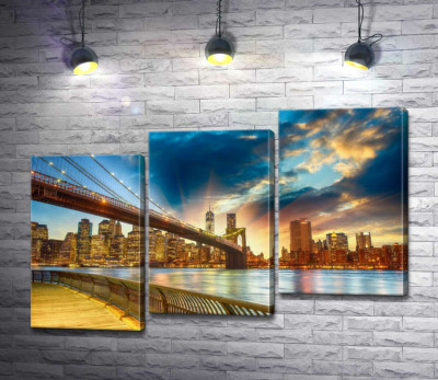 Модульна картина "Бруклінський міст (Brooklyn Bridge) веде до багатолюдного мегаполісу"