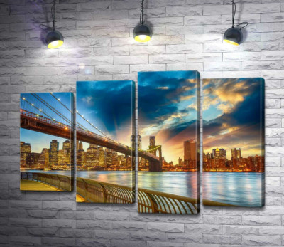 Модульна картина "Бруклінський міст (Brooklyn Bridge) веде до багатолюдного мегаполісу"