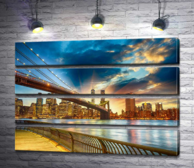 Модульна картина "Бруклінський міст (Brooklyn Bridge) веде до багатолюдного мегаполісу"