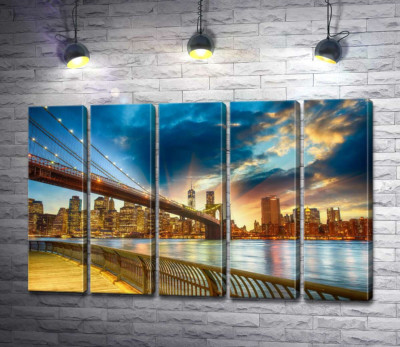 Модульна картина "Бруклінський міст (Brooklyn Bridge) веде до багатолюдного мегаполісу"