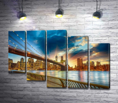 Модульна картина "Бруклінський міст (Brooklyn Bridge) веде до багатолюдного мегаполісу"