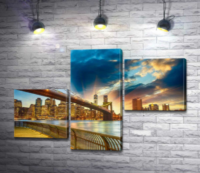 Модульна картина "Бруклінський міст (Brooklyn Bridge) веде до багатолюдного мегаполісу"
