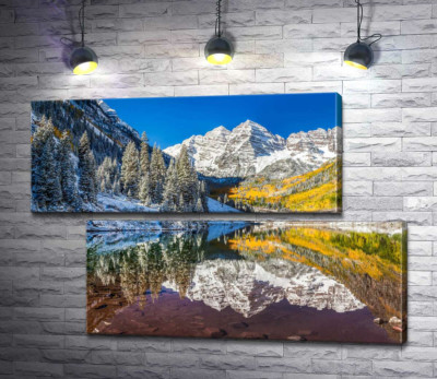 Модульная картина "Встреча зимы и осени на озере Марун (Maroon Lake)"