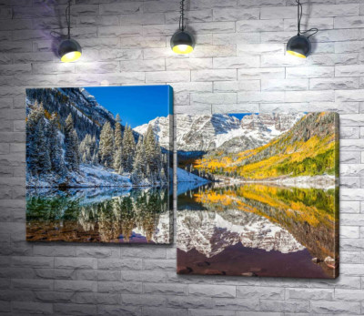 Модульна картина "Зустріч зими та осені на озері Марун (Maroon Lake)"