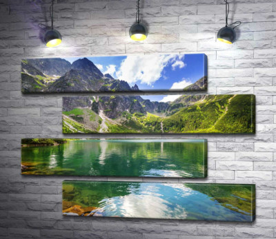 Модульная картина "Каменный берег прозрачного горного озера"