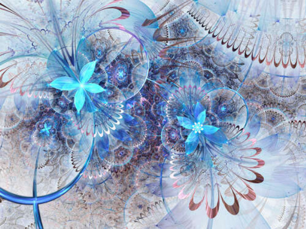 Блакитні квіти розпускаються на фоні з візерунками