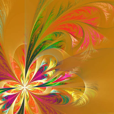 Яркие формы цветка растворяются в желтом фоне