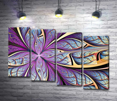 Модульная картина "Фиолетовые оттенки на голубых лепестках"