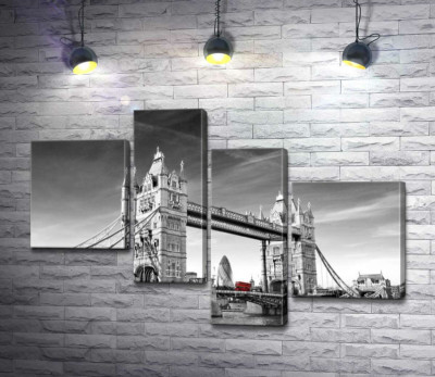 Модульная картина "Красный автобус следует по Тауэрскому мосту (Tower Bridge)"