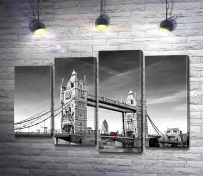 Модульная картина "Красный автобус следует по Тауэрскому мосту (Tower Bridge)"