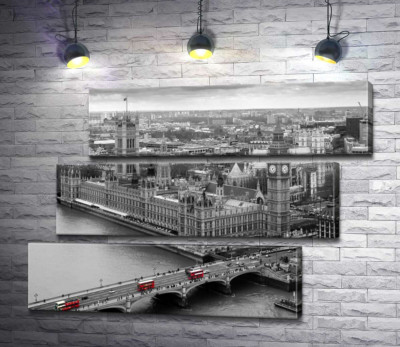 Красные пятна автобусов на Вестминстерском мосту (Westminster Bridge)