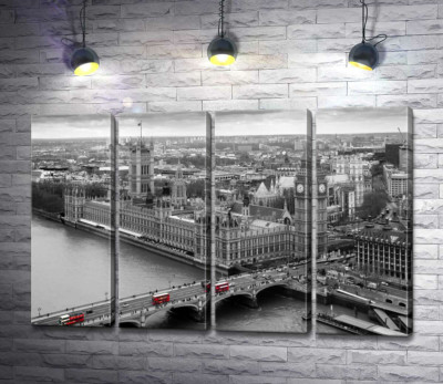 Модульна картина "Червоні плями автобусів на Вестмінстерському мосту (Westminster Bridge)"