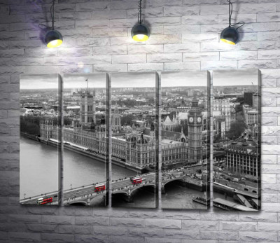 Модульна картина "Червоні плями автобусів на Вестмінстерському мосту (Westminster Bridge)"