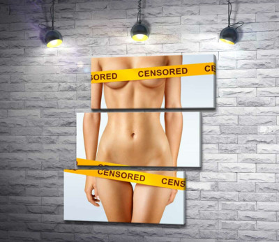 Інтимні зони звабливого жіночого тіла прикриті жовтою стрічкою "censored"