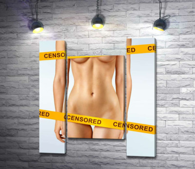 Інтимні зони звабливого жіночого тіла прикриті жовтою стрічкою "censored"